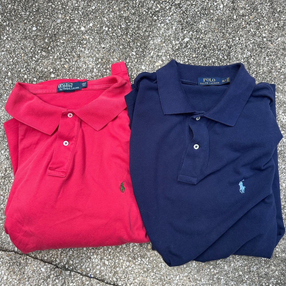 Bundle of 2 Polo Ralph Lauren Mens Tall Polo Shirts Navy Red XLT 2XLT Cotton